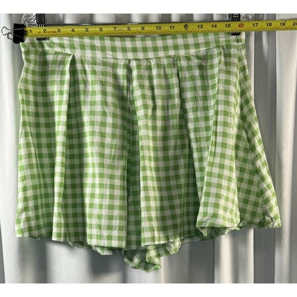 Zara Linen Blend Pleated Gingham Shorts, Green & White, Sz: XL, 82-01 - Picture 12 of 14